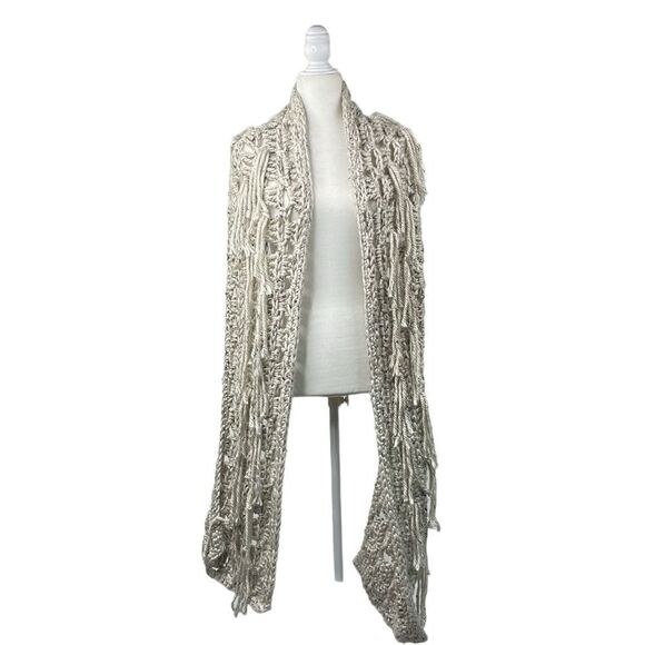 Scarf rectangle chunky knit  fringe detail long 84” - Picture 3 of 9